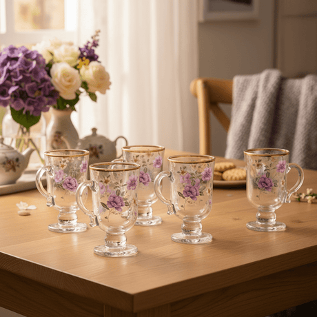 Elegant Floral Glass Mug Set of 6 | 150ml | Gold Rim | Gift Box - Al Kabayel Discount CentreElegant Floral Glass Mug Set of 6 | 150ml | Gold Rim | Gift BoxTumblersAKDCAl Kabayel Discount Centre