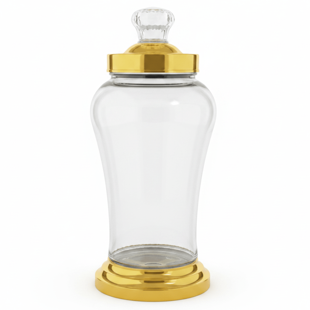 Elegant Glass Candy Jar with Golden Base & Lid — 3000ml - Al Kabayel Discount CentreElegant Glass Candy Jar with Golden Base & Lid — 3000mlJars & Food SaversAKDCAl Kabayel Discount Centre