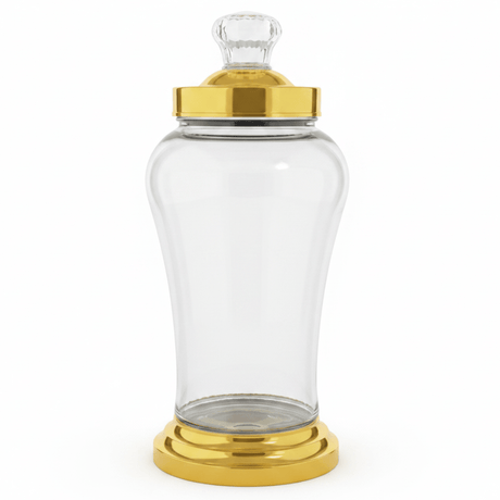 Elegant Glass Candy Jar with Golden Base & Lid — 3000ml - Al Kabayel Discount CentreElegant Glass Candy Jar with Golden Base & Lid — 3000mlJars & Food SaversAKDCAl Kabayel Discount Centre