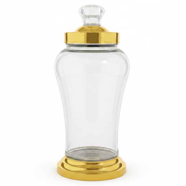 Elegant Glass Candy Jar with Golden Base & Lid — 3000ml - Al Kabayel Discount CentreElegant Glass Candy Jar with Golden Base & Lid — 3000mlJars & Food SaversAKDCAl Kabayel Discount Centre
