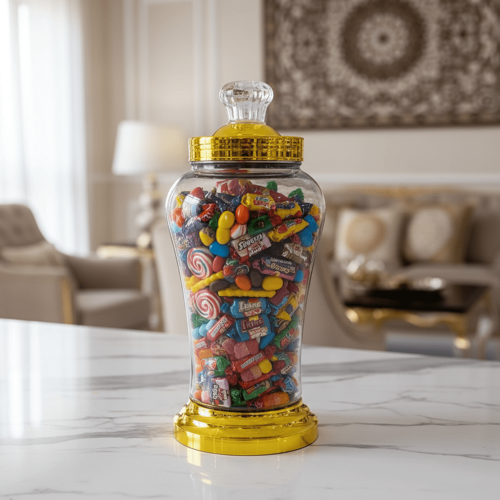Elegant Glass Candy Jar with Golden Base & Lid — 3000ml - Al Kabayel Discount CentreElegant Glass Candy Jar with Golden Base & Lid — 3000mlJars & Food SaversAKDCAl Kabayel Discount Centre