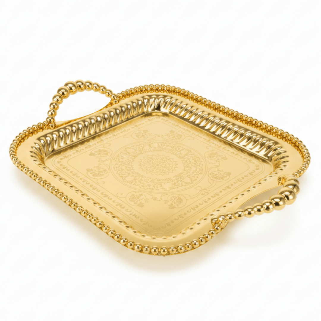 Elegant Gold Square Metal Serving Tray with Handles – 30cm - Al Kabayel Discount CentreElegant Gold Square Metal Serving Tray with Handles – 30cmServing TraysAKDCAl Kabayel Discount Centre