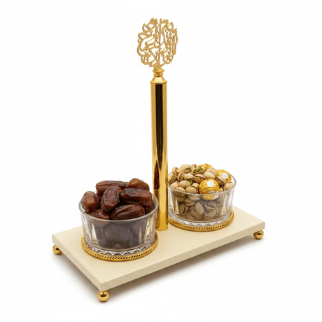 Elegant Majlis Dual Glass Candy Bowl with Cream Metal Stand & Decorative Gold Lid – Premium Serving Dish for Nuts Dates and Chocolates 25×13 cm - Al Kabayel Discount CentreElegant Majlis Dual Glass Candy Bowl with Cream Metal Stand & Decorative Gold Lid – Premium Serving Dish for Nuts Dates and Chocolates 25×13 cmJars & Food SaversAKDCAl Kabayel Discount Centre