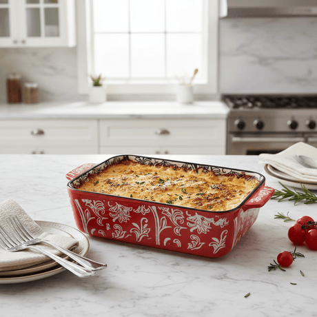 Elegant Red and White Ceramic Baking Dish – Durable Oven - to - Table Cookware (21×15 cm) - Al Kabayel Discount CentreElegant Red and White Ceramic Baking Dish – Durable Oven - to - Table Cookware (21×15 cm)Roasting PansAKDCAl Kabayel Discount Centre