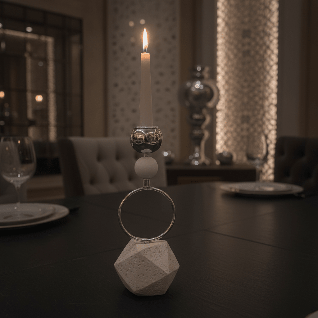 Elegant Silver Metal Candle Holder with White Chalk Base for Home Décor – 23cm - Al Kabayel Discount CentreElegant Silver Metal Candle Holder with White Chalk Base for Home Décor – 23cmHome Décor AccentsAKDCAl Kabayel Discount Centre