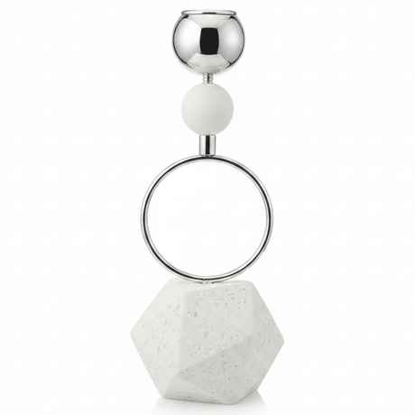 Elegant Silver Metal Candle Holder with White Chalk Base for Home Décor – 23cm - Al Kabayel Discount CentreElegant Silver Metal Candle Holder with White Chalk Base for Home Décor – 23cmHome Décor AccentsAKDCAl Kabayel Discount Centre