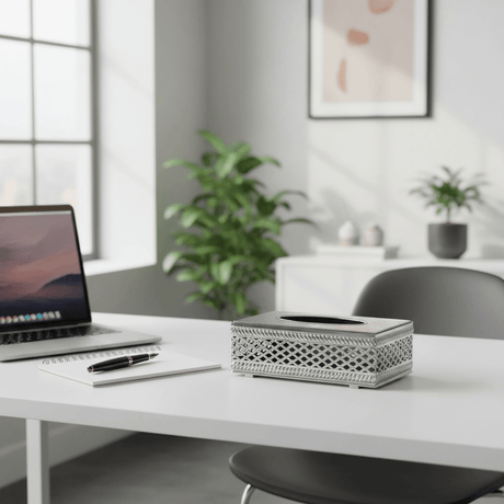 Elegant Silver Metal Tissue Box with Premium Modern Decorative Design – Luxury Tissue Holder for Living Room Office and Majlis 22×12 cm - Al Kabayel Discount CentreElegant Silver Metal Tissue Box with Premium Modern Decorative Design – Luxury Tissue Holder for Living Room Office and Majlis 22×12 cmNapkin Holders & Tissue BoxAKDCAl Kabayel Discount Centre