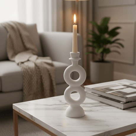 Elegant White Ceramic Candle Holder for Modern Home & Office Décor – 23cm - Al Kabayel Discount CentreElegant White Ceramic Candle Holder for Modern Home & Office Décor – 23cmHome Décor AccentsAKDCAl Kabayel Discount Centre