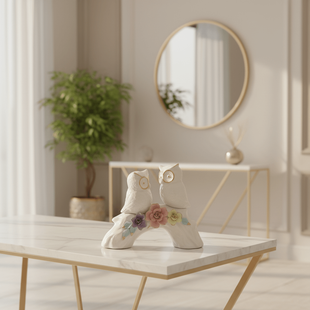 Elegant White Ceramic Owl Pair Table Décor with Vibrant Floral Artwork for Living Spaces – 23×18cm - Al Kabayel Discount CentreElegant White Ceramic Owl Pair Table Décor with Vibrant Floral Artwork for Living Spaces – 23×18cmHome Décor AccentsAKDCAl Kabayel Discount Centre