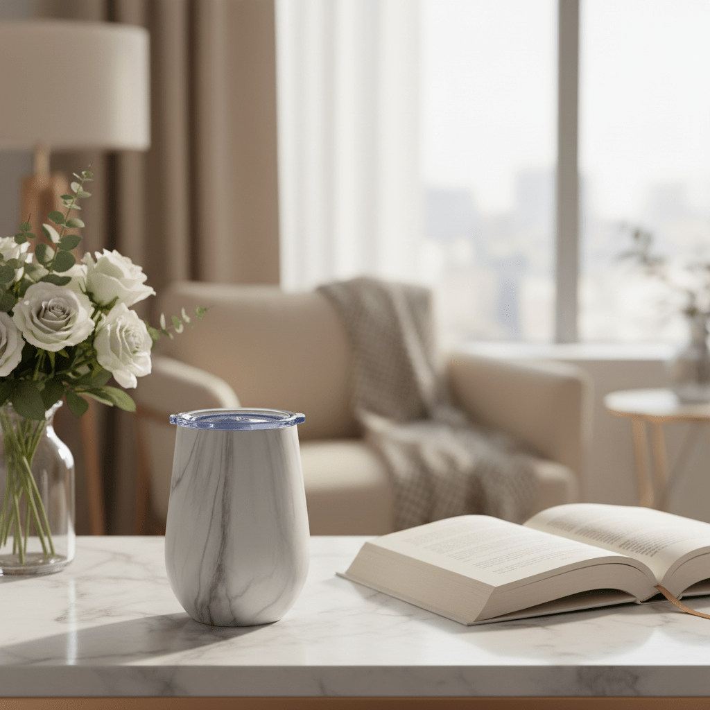 Elegant White Marble Stainless Steel Vacuum Cup with Lid | 360ml - Al Kabayel Discount CentreElegant White Marble Stainless Steel Vacuum Cup with Lid | 360mlWater bottlesAKDCAl Kabayel Discount Centre