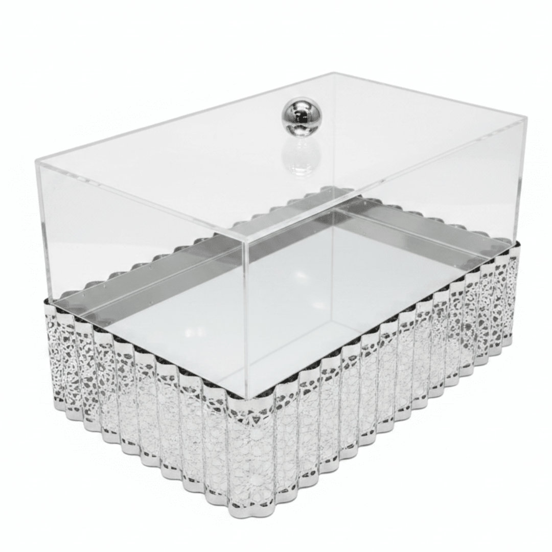 EliteServe Luxury Rectangle Silver Snack Presentation Tray with Clear Acrylic Cover – 29 × 16.5 cm - Al Kabayel Discount CentreEliteServe Luxury Rectangle Silver Snack Presentation Tray with Clear Acrylic Cover – 29 × 16.5 cmServing TraysAKDCAl Kabayel Discount Centre