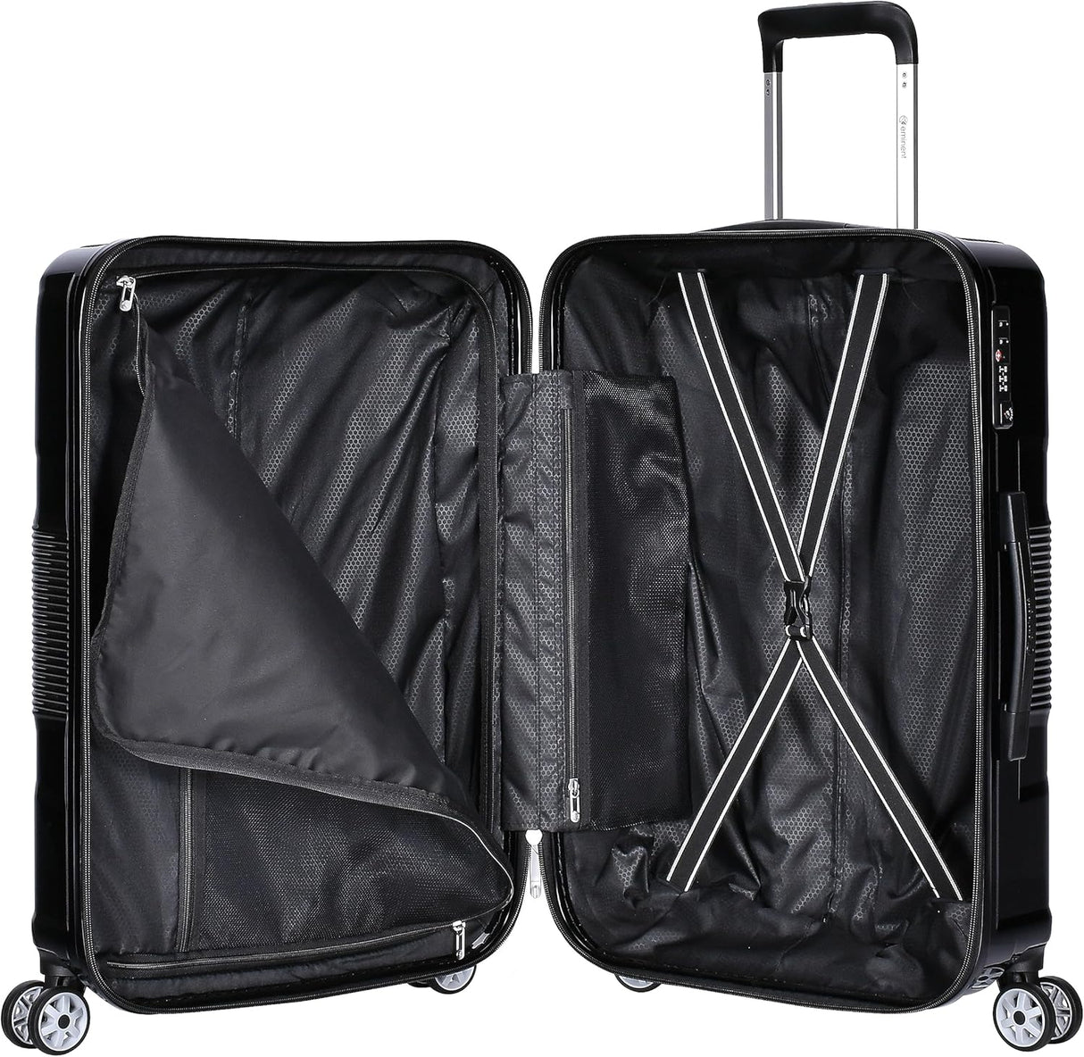 Eminent KJ84 Makrolon PC Checked Luggage – 360° Quiet Double Spinner Wheels & TSA Lock, Black, 24 - Inch - Al Kabayel Discount CentreEminent KJ84 Makrolon PC Checked Luggage – 360° Quiet Double Spinner Wheels & TSA Lock, Black, 24 - InchCabin LuggageEMINENTAl Kabayel Discount Centre