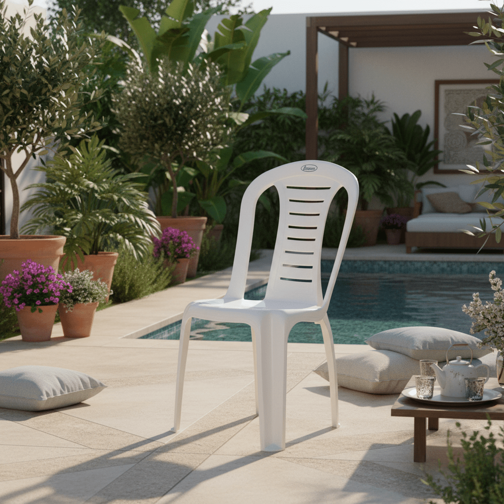 Escube Plastic Sturdy Armless Jasmine Chair White 57cm*38cm*87cm - Al Kabayel Discount CentreEscube Plastic Sturdy Armless Jasmine Chair White 57cm*38cm*87cmChairsESCUBEAl Kabayel Discount Centre