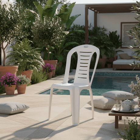 Escube Plastic Sturdy Armless Jasmine Chair White 57cm*38cm*87cm - Al Kabayel Discount CentreEscube Plastic Sturdy Armless Jasmine Chair White 57cm*38cm*87cmChairsESCUBEAl Kabayel Discount Centre