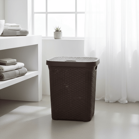 Esqube Delta Plastic Laundry Basket with Lid - 55 × 45 × 33 cm - Dark Brown / Grey / Black - Al Kabayel Discount CentreEsqube Delta Plastic Laundry Basket with Lid - 55 × 45 × 33 cm - Dark Brown / Grey / BlackOrganizers & AccessoriesESQUBEAl Kabayel Discount Centre