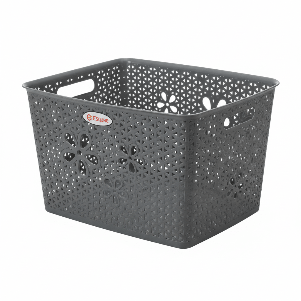Esqube Plastic Laundry Basket with Floral Lattice Design - 25 × 40 × 33 cm - Brown / Beige / Light Blue / Grey - Al Kabayel Discount CentreEsqube Plastic Laundry Basket with Floral Lattice Design - 25 × 40 × 33 cm - Brown / Beige / Light Blue / GreyOrganizers & AccessoriesESQUBEAl Kabayel Discount Centre
