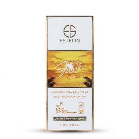 Estelin Hydrating Repair Sun Cream SPF 60+ – UVA/UVB Protection – Niacinamide & Hyaluronic Acid 60ml - Al Kabayel Discount CentreEstelin Hydrating Repair Sun Cream SPF 60+ – UVA/UVB Protection – Niacinamide & Hyaluronic Acid 60mlSunscreenESTELINAl Kabayel Discount Centre