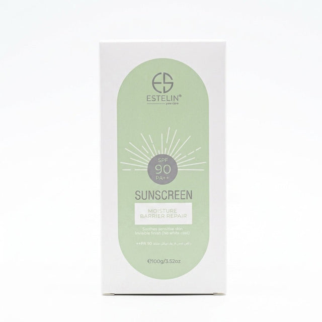 Estelin Moisture Barrier Repair Sunscreen SPF90 PA++ – Broad Spectrum Sun Protection for Sensitive Skin 100g - Al Kabayel Discount CentreEstelin Moisture Barrier Repair Sunscreen SPF90 PA++ – Broad Spectrum Sun Protection for Sensitive Skin 100gSunscreenESTELINAl Kabayel Discount Centre