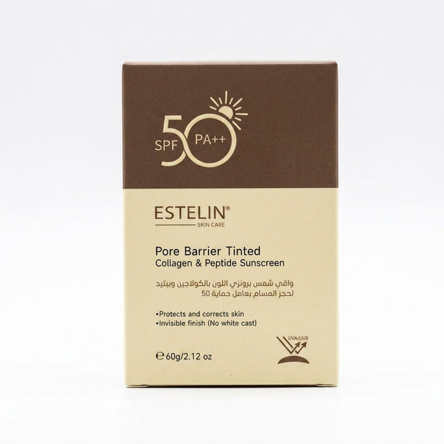 Estelin Pore Barrier Tinted Collagen & Peptide Sunscreen SPF 50 PA++ — 60g - Al Kabayel Discount CentreEstelin Pore Barrier Tinted Collagen & Peptide Sunscreen SPF 50 PA++ — 60gSunscreenESTELINAl Kabayel Discount Centre