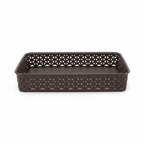 Exclusive Multipurpose Plastic Basket Tray - 35×26cm - Dark Brown / White - Al Kabayel Discount CentreExclusive Multipurpose Plastic Basket Tray - 35×26cm - Dark Brown / WhiteBucketsEXCLUSIVEAl Kabayel Discount Centre