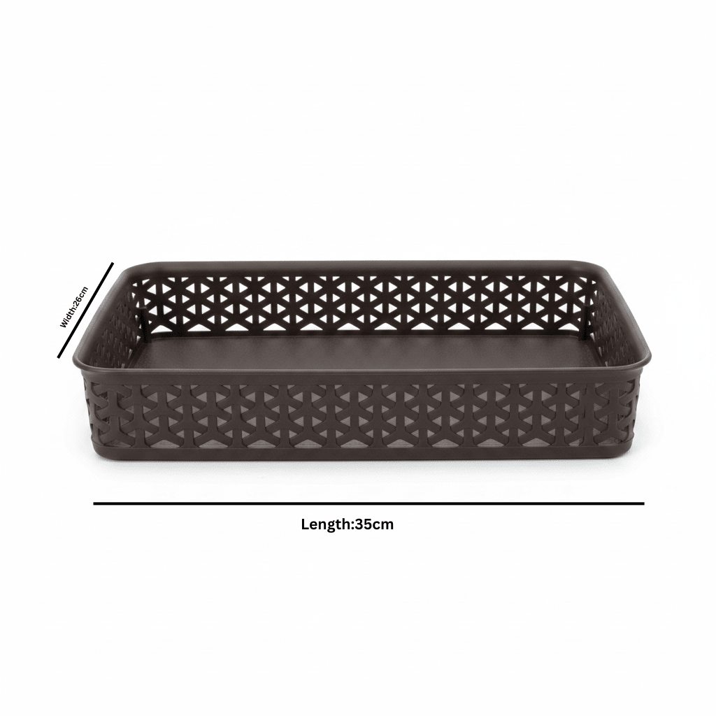 Exclusive Multipurpose Plastic Basket Tray - 35×26cm - Dark Brown / White - Al Kabayel Discount CentreExclusive Multipurpose Plastic Basket Tray - 35×26cm - Dark Brown / WhiteBucketsEXCLUSIVEAl Kabayel Discount Centre