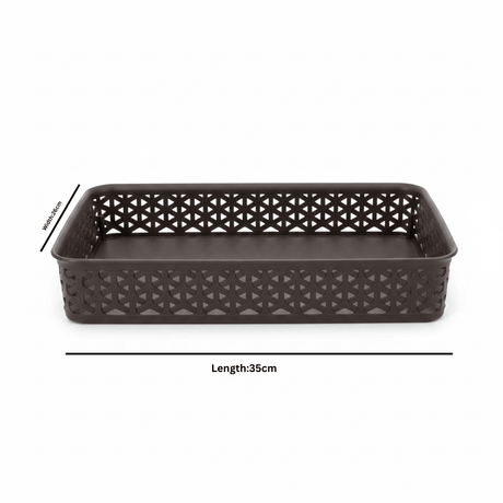 Exclusive Multipurpose Plastic Basket Tray - 35×26cm - Dark Brown / White - Al Kabayel Discount CentreExclusive Multipurpose Plastic Basket Tray - 35×26cm - Dark Brown / WhiteBucketsEXCLUSIVEAl Kabayel Discount Centre