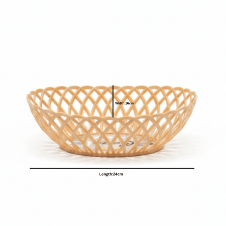 Exclusive Plastic Cane-Style Woven Design Oval Basket - 24×16 cm - Beige / Brown / White - Al Kabayel Discount CentreExclusive Plastic Cane-Style Woven Design Oval Basket - 24×16 cm - Beige / Brown / WhiteBucketsEXCLUSIVEAl Kabayel Discount Centre