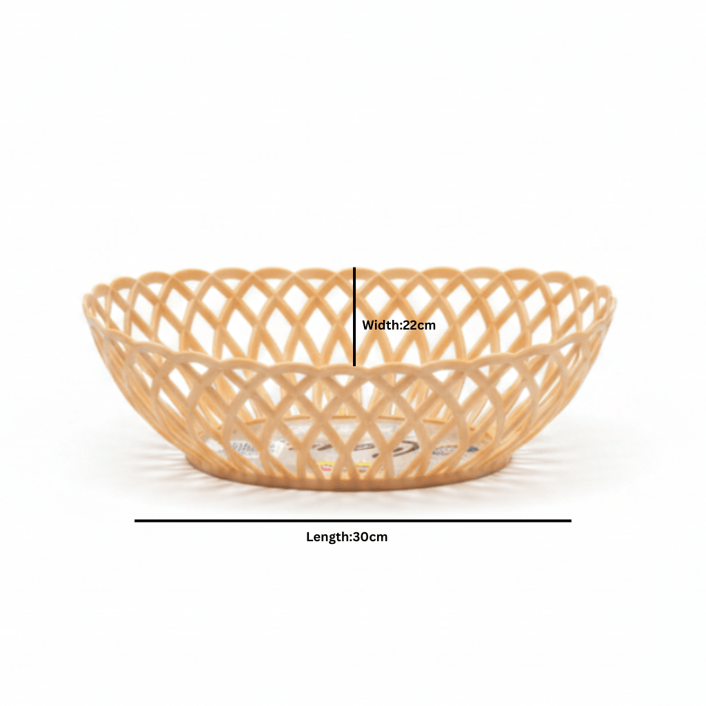 Exclusive Plastic Cane-Style Woven Design Oval Basket - 30×22 cm - Beige / Brown / White - Al Kabayel Discount CentreExclusive Plastic Cane-Style Woven Design Oval Basket - 30×22 cm - Beige / Brown / WhiteBucketsEXCLUSIVEAl Kabayel Discount Centre