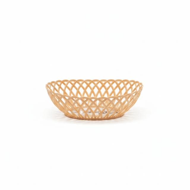 Exclusive Plastic Cane-Style Woven Design Oval Basket - 30×22 cm - Beige / Brown / White - Al Kabayel Discount CentreExclusive Plastic Cane-Style Woven Design Oval Basket - 30×22 cm - Beige / Brown / WhiteBucketsEXCLUSIVEAl Kabayel Discount Centre