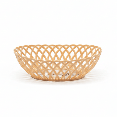 Exclusive Plastic Cane-Style Woven Design Oval Basket - 33×25 cm - Beige / Dark Brown / White - Al Kabayel Discount CentreExclusive Plastic Cane-Style Woven Design Oval Basket - 33×25 cm - Beige / Dark Brown / WhiteBucketsEXCLUSIVEAl Kabayel Discount Centre