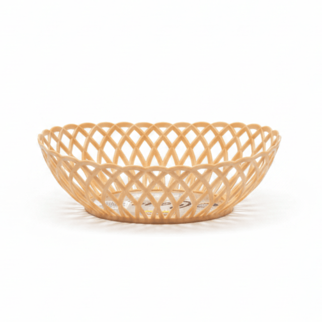Exclusive Plastic Cane-Style Woven Design Oval Basket - 33×25 cm - Beige / Dark Brown / White - Al Kabayel Discount CentreExclusive Plastic Cane-Style Woven Design Oval Basket - 33×25 cm - Beige / Dark Brown / WhiteBucketsEXCLUSIVEAl Kabayel Discount Centre
