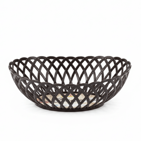Exclusive Plastic Cane-Style Woven Design Oval Basket - 33×25 cm - Beige / Dark Brown / White - Al Kabayel Discount CentreExclusive Plastic Cane-Style Woven Design Oval Basket - 33×25 cm - Beige / Dark Brown / WhiteBucketsEXCLUSIVEAl Kabayel Discount Centre