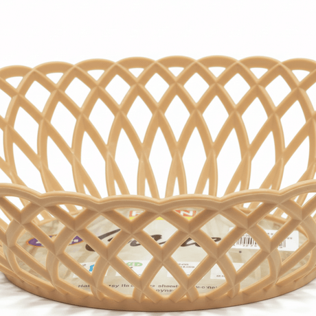 Exclusive Plastic Cane-Style Woven Design Oval Basket - 33×25 cm - Beige / Dark Brown / White - Al Kabayel Discount CentreExclusive Plastic Cane-Style Woven Design Oval Basket - 33×25 cm - Beige / Dark Brown / WhiteBucketsEXCLUSIVEAl Kabayel Discount Centre