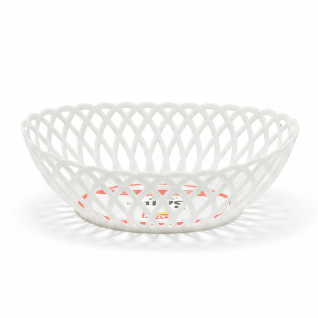 Exclusive Plastic Cane-Style Woven Design Oval Basket - 33×25 cm - Beige / Dark Brown / White - Al Kabayel Discount CentreExclusive Plastic Cane-Style Woven Design Oval Basket - 33×25 cm - Beige / Dark Brown / WhiteBucketsEXCLUSIVEAl Kabayel Discount Centre