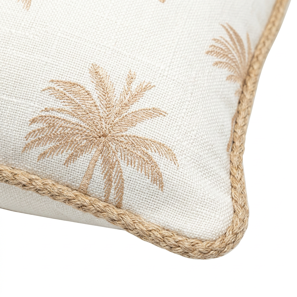 Rectangular Palm Tree Cushion Ivory & Beige - 28×50cm