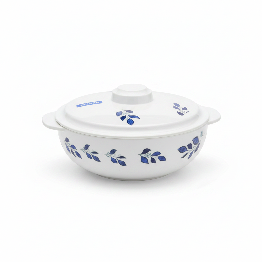 Henlee White & Blue Melamine Bowl with Lid - 7.75 Inch