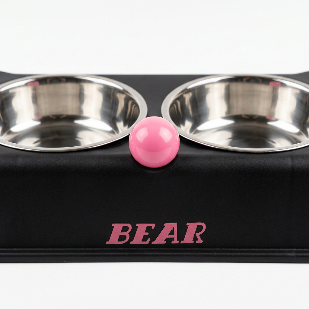 Plastic & Metal Double Pet Food Bowl Set Black - 30×14cm