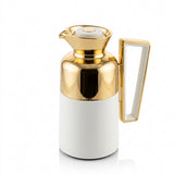 Fursan Vacuum Flask Set, 0.7 Litre + 1 Litre, Matt White with Gold Accents