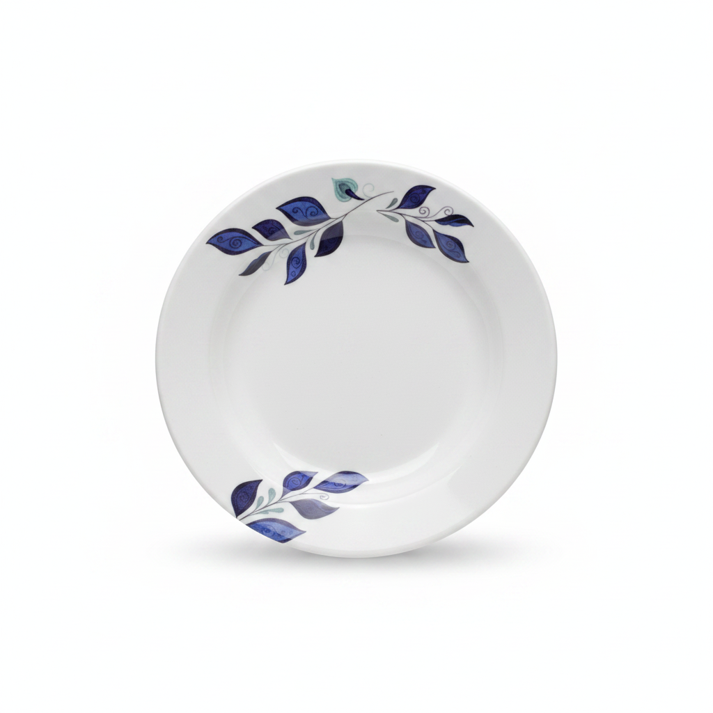 Henlee White and Blue Melamine Deep Plate - 8 Inch