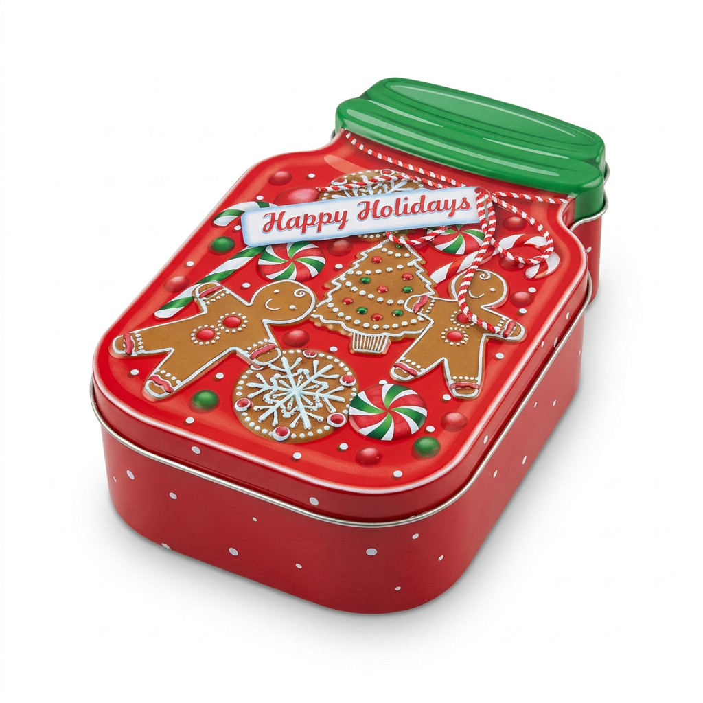 Metal Christmas Candy Box Red & Green - 15×10cm
