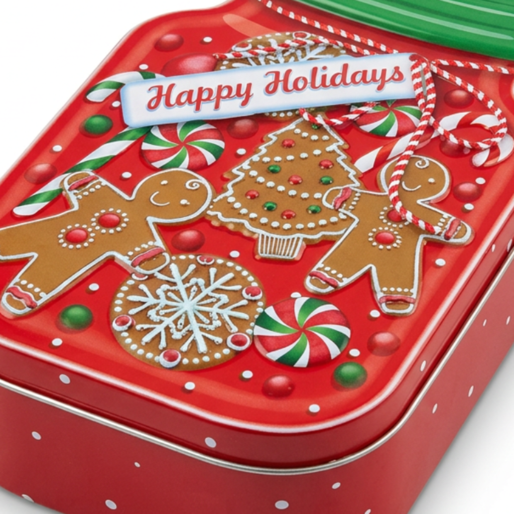 Metal Christmas Candy Box Red & Green - 15×10cm