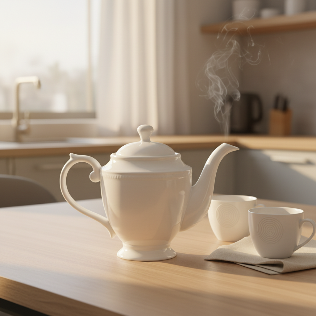 White Ceramic Tea Kettle with Lid -  1000ml