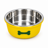 Yellow Silicone and Stainless Steel Pet Feeding Bowl - 13.5cm