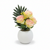 Artificial Rose Flower Plant Pink & Yellow with White Plastic Pot - 30cm