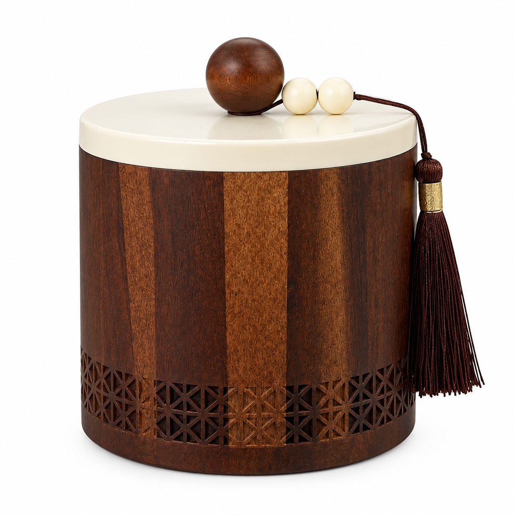 Wooden Candy Bowl with Metal Lid Brown & Cream - 12×12cm