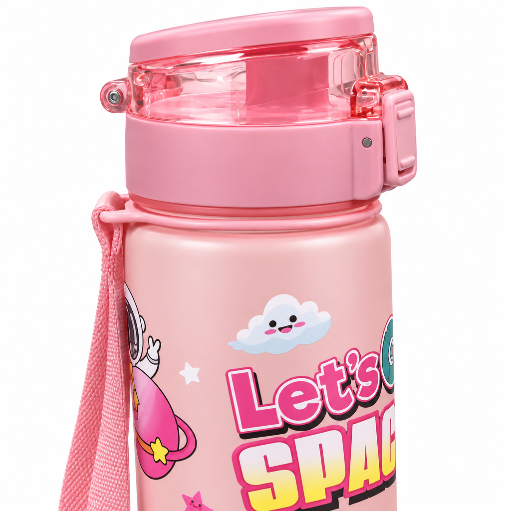 Plastic Water Bottle with Space Print Pink - 1 Litre