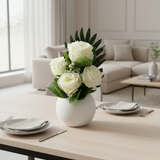 Artificial Rose Flower Plant White with White Plastic Pot - 30cm
