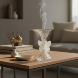 Clear Glass Incense Burner with White Butterfly Accent - 18 cm