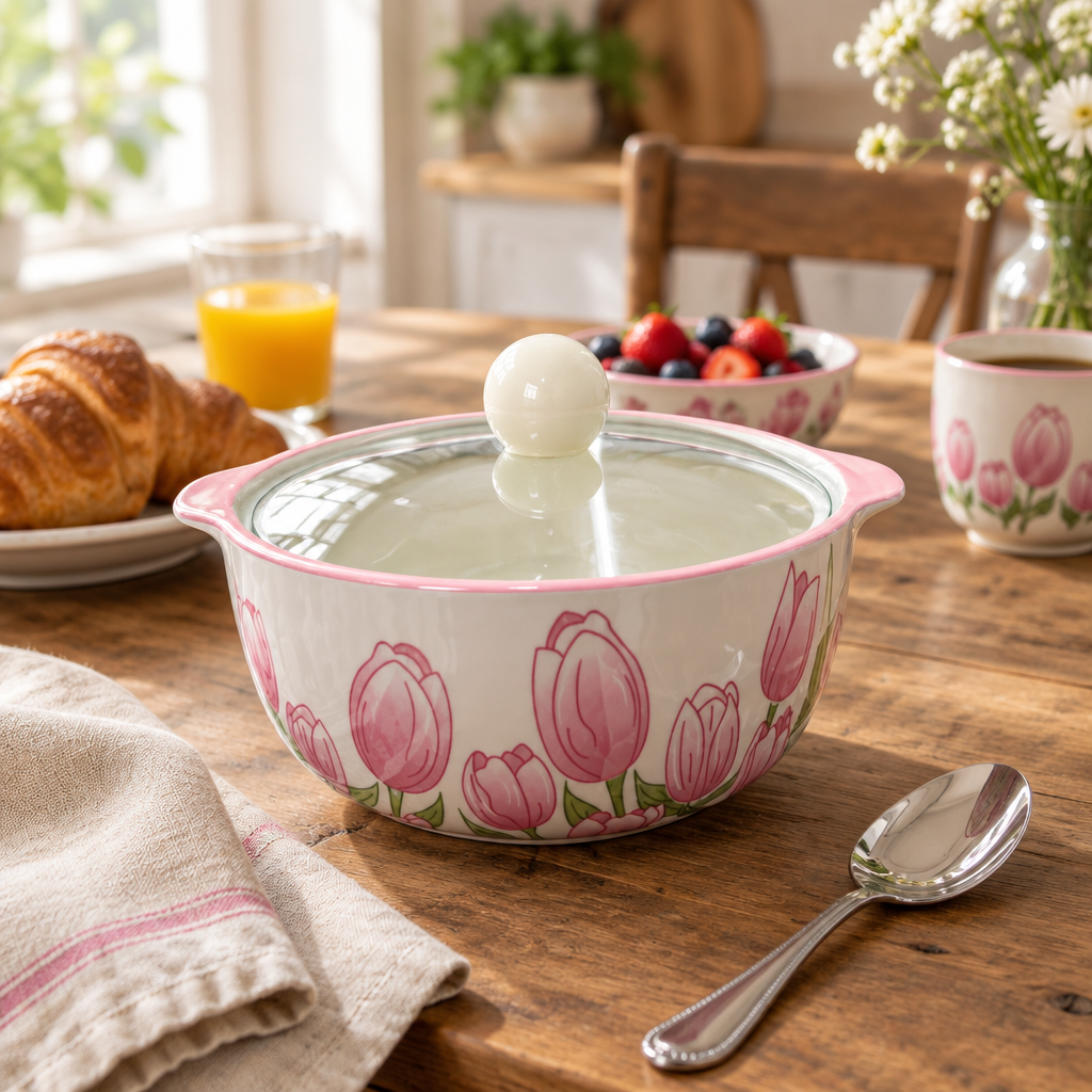 Ceramic Bowl with Glass Lid - 7 Inch