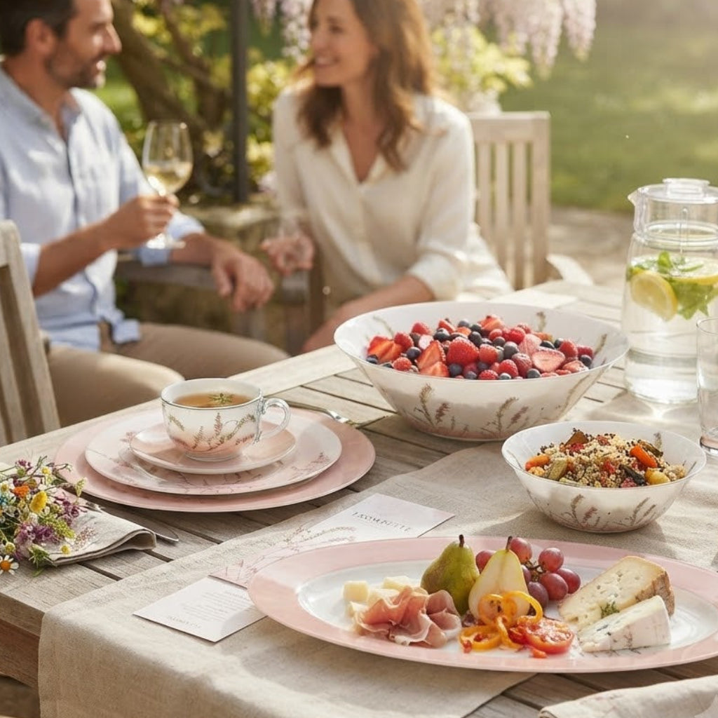 Luminarc Trompette 46-Piece Opal Glass Dinner Set - Floral Botanical Design